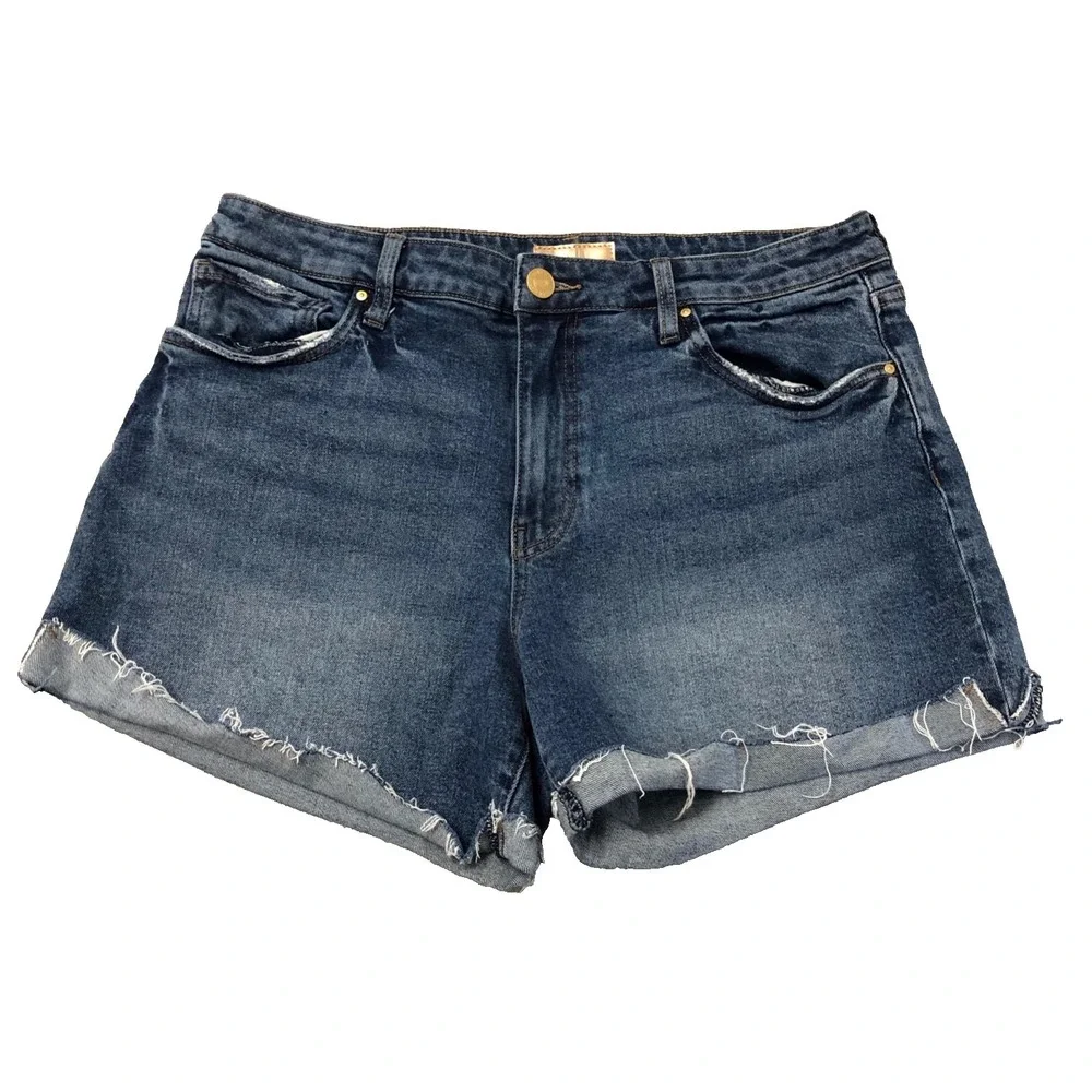 Kut From The Kloth Jane High Rise Shorts Womens 12 Blue Denim Roll Hem Festival